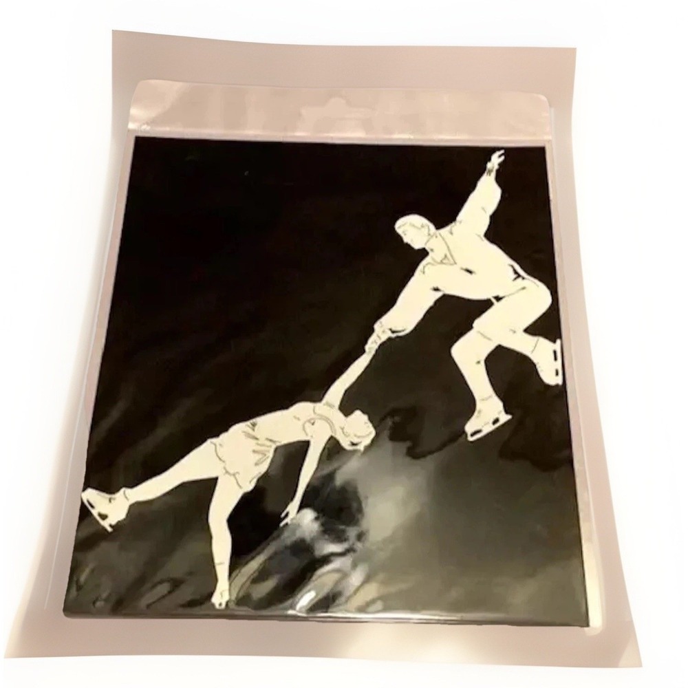Vintage Scrapbook Ice Skate Paper Stamping Station Olympics Skating Pair 1950s
